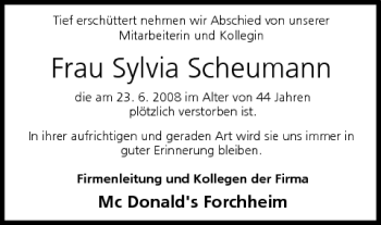 Anzeige von Sylvia Scheumann von MGO