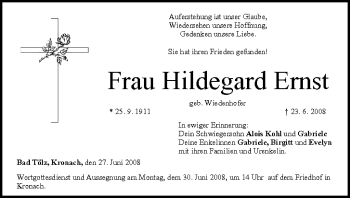 Anzeige von Hildegard Ernst von MGO
