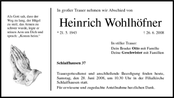 Anzeige von Heinrich Wohlhöfner von MGO