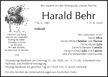 Anzeige von Harald Behr von MGO