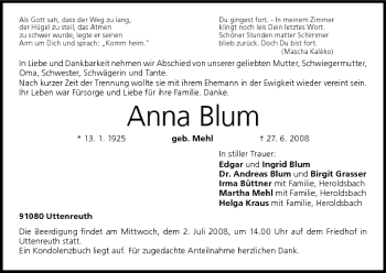 Anzeige von Anna Blum von MGO