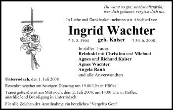 Anzeige von Ingrid Wachter von MGO
