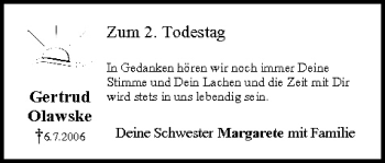 Anzeige von Gertrud Olawske von MGO