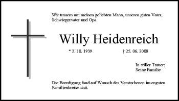 Anzeige von Willy Heidenreich von MGO