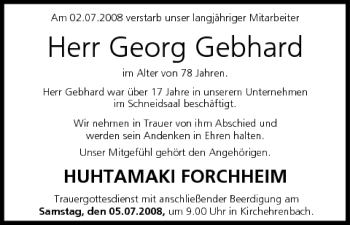 Anzeige von Georg Gebhard von MGO