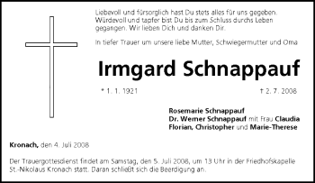 Anzeige von Irmgard Schnappauf von MGO