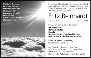 Anzeige von Fritz Reinhardt von MGO