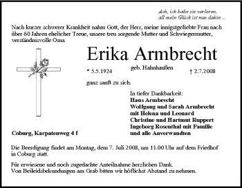 Anzeige von Erika Armbrecht von MGO