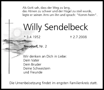 Anzeige von Willy Sendelbeck von MGO