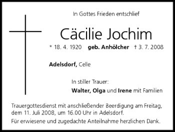 Anzeige von Cäcilie Jochim von MGO