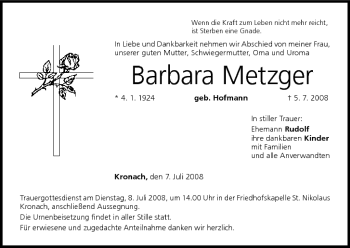 Anzeige von Barbara Metzger von MGO