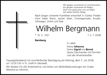 Anzeige von Wilhelm Bergmann von MGO