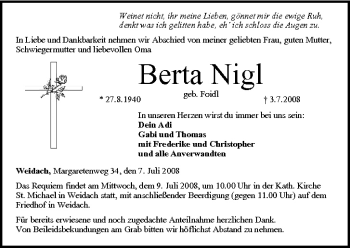 Anzeige von Berta Nigl von MGO