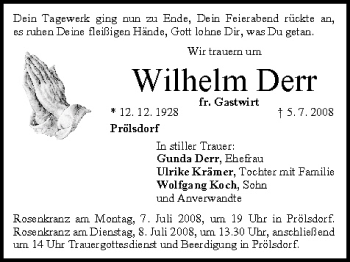 Anzeige von Wilhelm Derr von MGO
