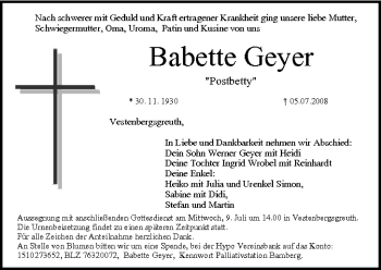 Anzeige von Babette Geyer von MGO