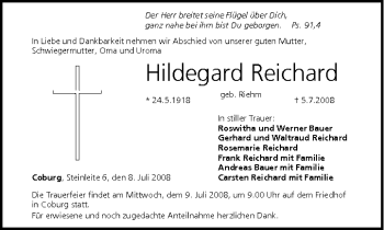 Anzeige von Hildegard Reichard von MGO