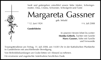 Anzeige von Margareta Gassner von MGO