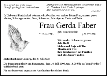 Anzeige von Gerda Faber von MGO