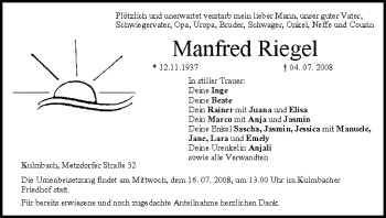 Anzeige von Manfred Riegel von MGO
