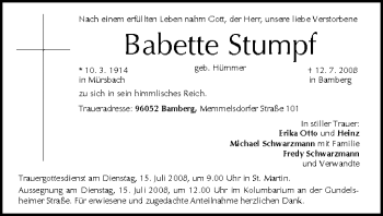 Anzeige von Barbette Stumpf von MGO