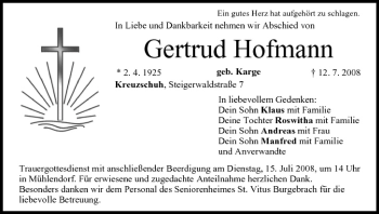 Anzeige von Gertrud Hofmann von MGO