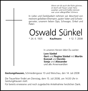 Anzeige von Oswald Sünkel von MGO