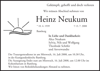 Anzeige von Heinz Neukum von MGO