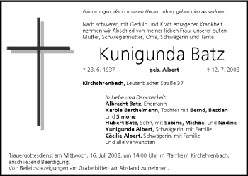 Anzeige von Kunigunda Batz von MGO