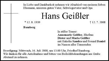 Anzeige von Hans Geißler von MGO