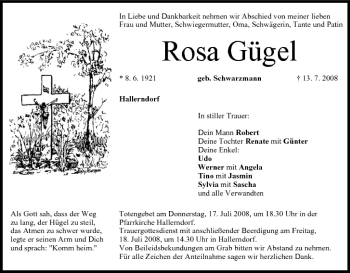 Anzeige von Rosa Gügel von MGO
