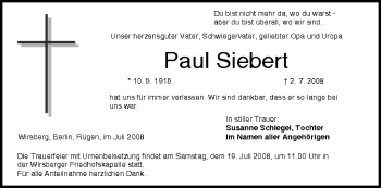 Anzeige von Paul Siebert von MGO