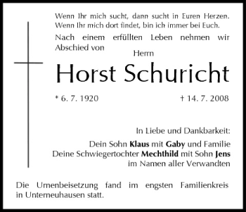 Anzeige von Horst Schuricht von MGO