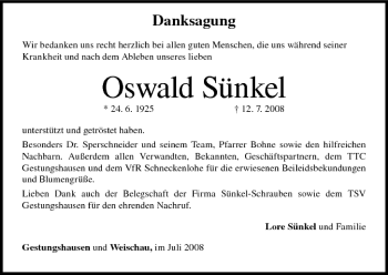 Anzeige von Oswald Sünkel von MGO