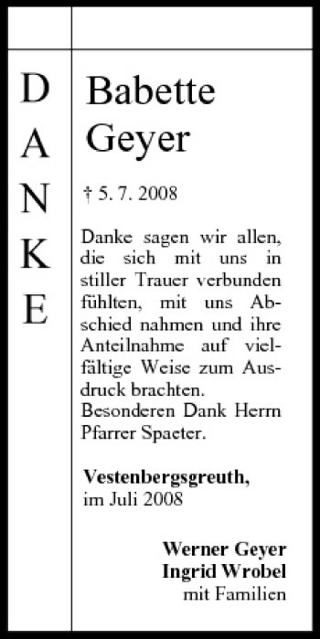 Anzeige von Babette Geyer von MGO