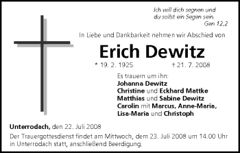 Anzeige von Erich Dewitz von MGO