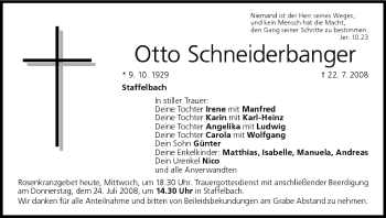 Anzeige von Otto Schneiderbanger von MGO