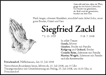 Anzeige von Siegfried Zackl von MGO