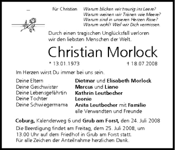 Anzeige von Christian Morlock von MGO