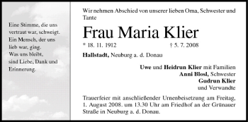 Anzeige von Maria Klier von MGO