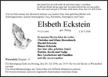 Anzeige von Elsbeth Eckstein von MGO
