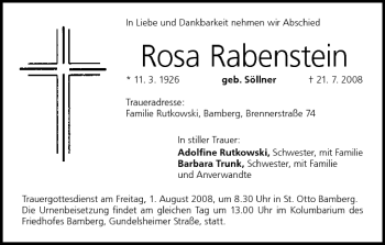 Anzeige von Rosa Rabenstein von MGO
