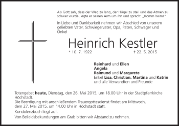 Anzeige von Heinrich Kestler von MGO