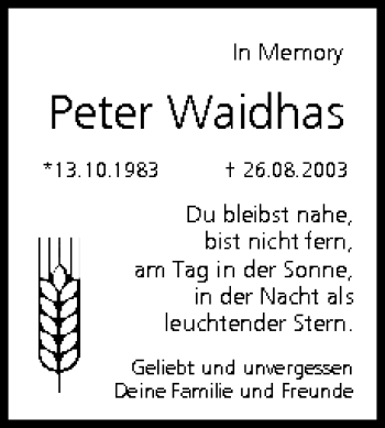 Anzeige von Peter Waidhas von MGO