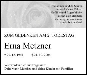Anzeige von Erna Metzner von MGO