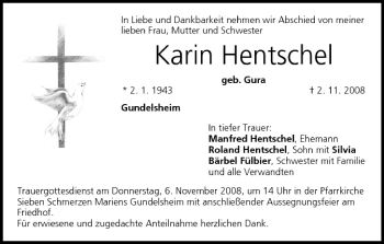 Anzeige von Karin Hentschel von MGO