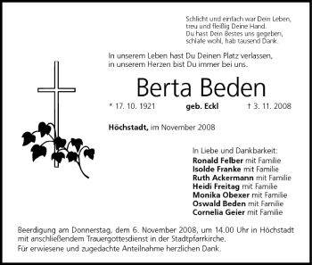 Anzeige von Berta Beden von MGO