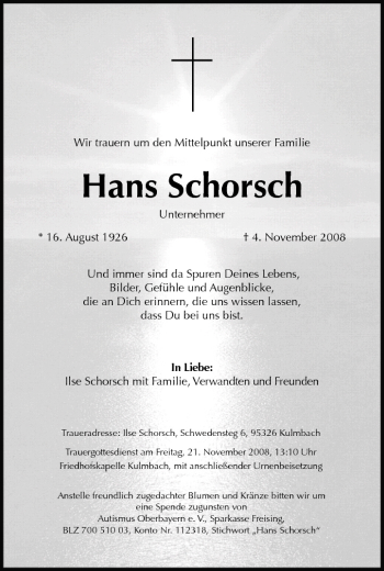 Anzeige von Hans Schorsch von MGO