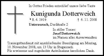 Anzeige von Kunigunda Dotterweich von MGO