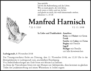Anzeige von Manfred Harnisch von MGO
