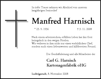 Anzeige von Manfred Harnisch von MGO